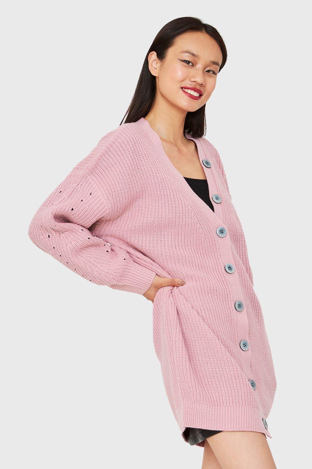 Cárdigan Básico Oversize Rosado Nicopoly-2