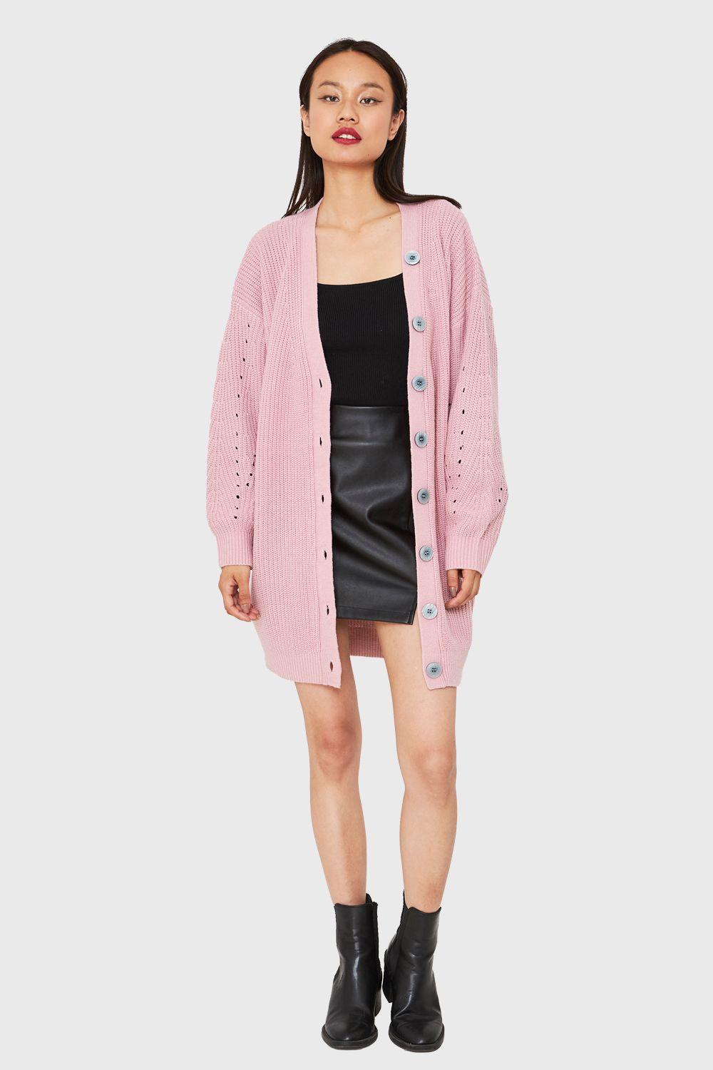 Cárdigan Básico Oversize Rosado Nicopoly-1