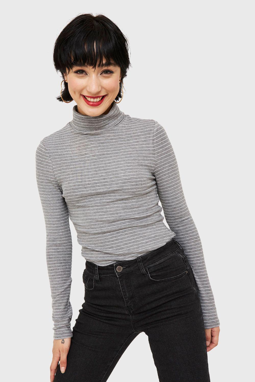 Polera Beatle Básica Rayas Gris Nicopoly-4