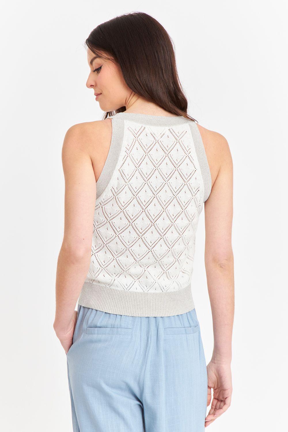 Polera Halter Calada Blanco/Plateado  Nicopoly-3