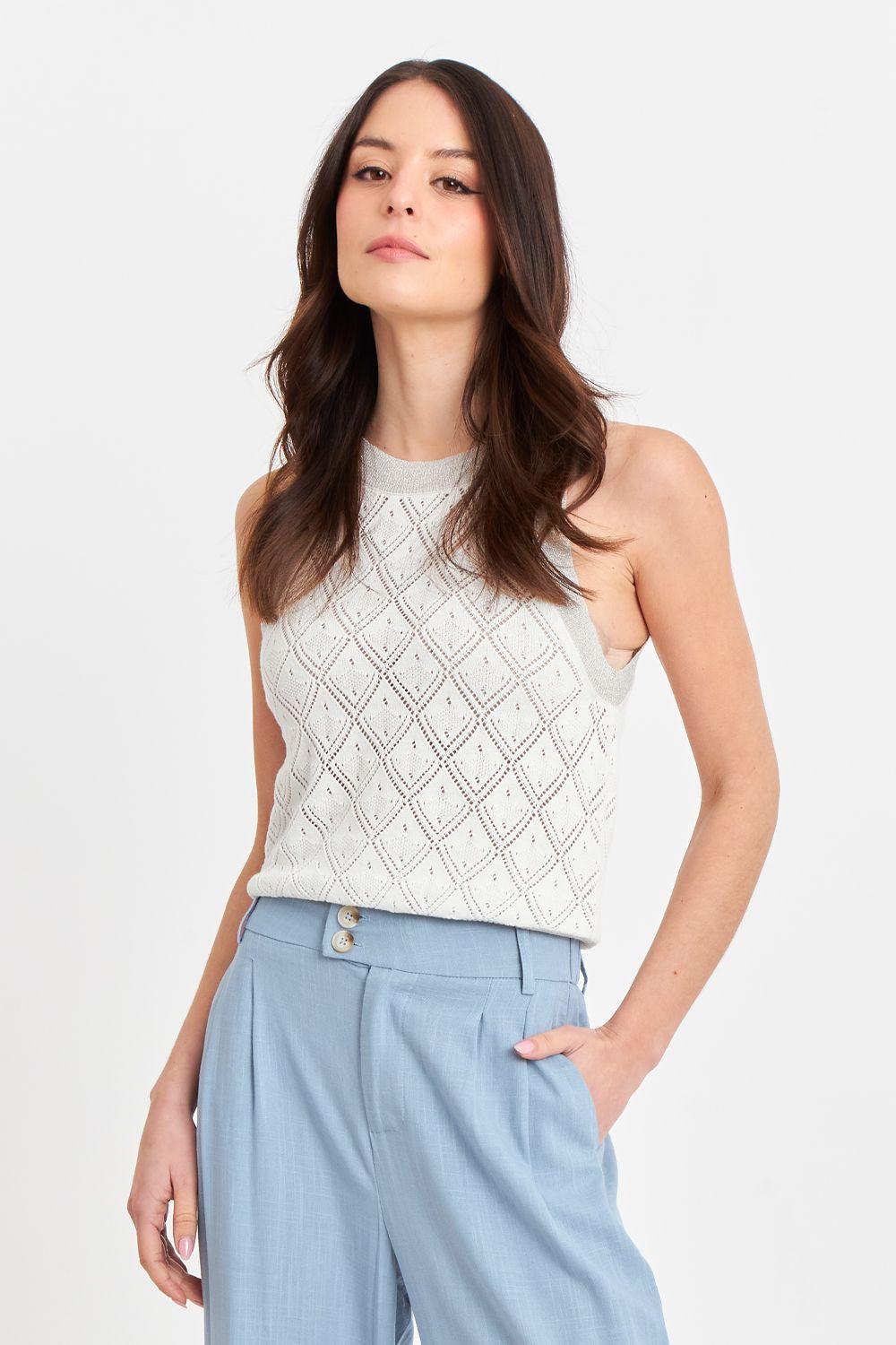 Polera Halter Calada Blanco/Plateado  Nicopoly-4