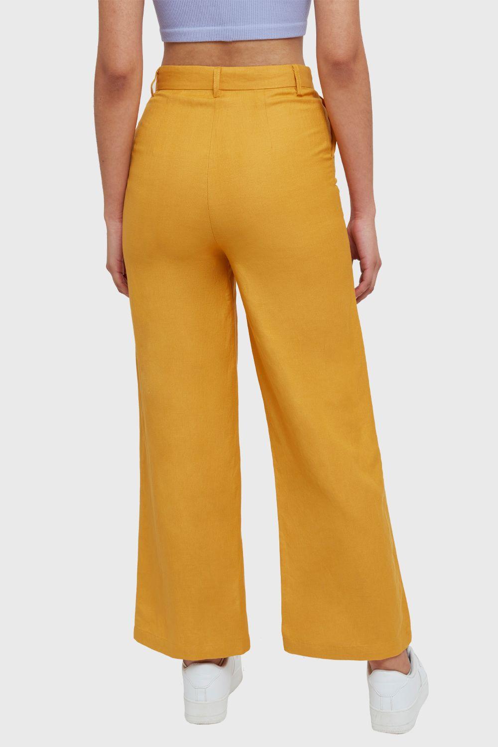 Pantalón Wide Leg Tipo Lino Amarillo Nicopoly-3