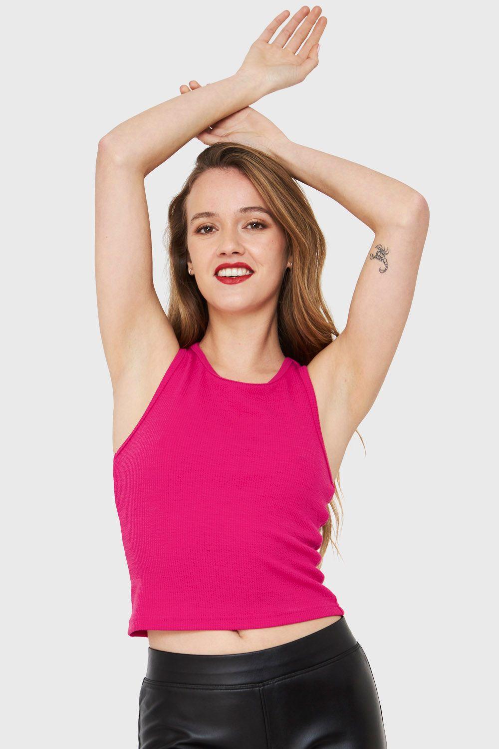 Crop Top Elasticado Fucsia Nicopoly-0