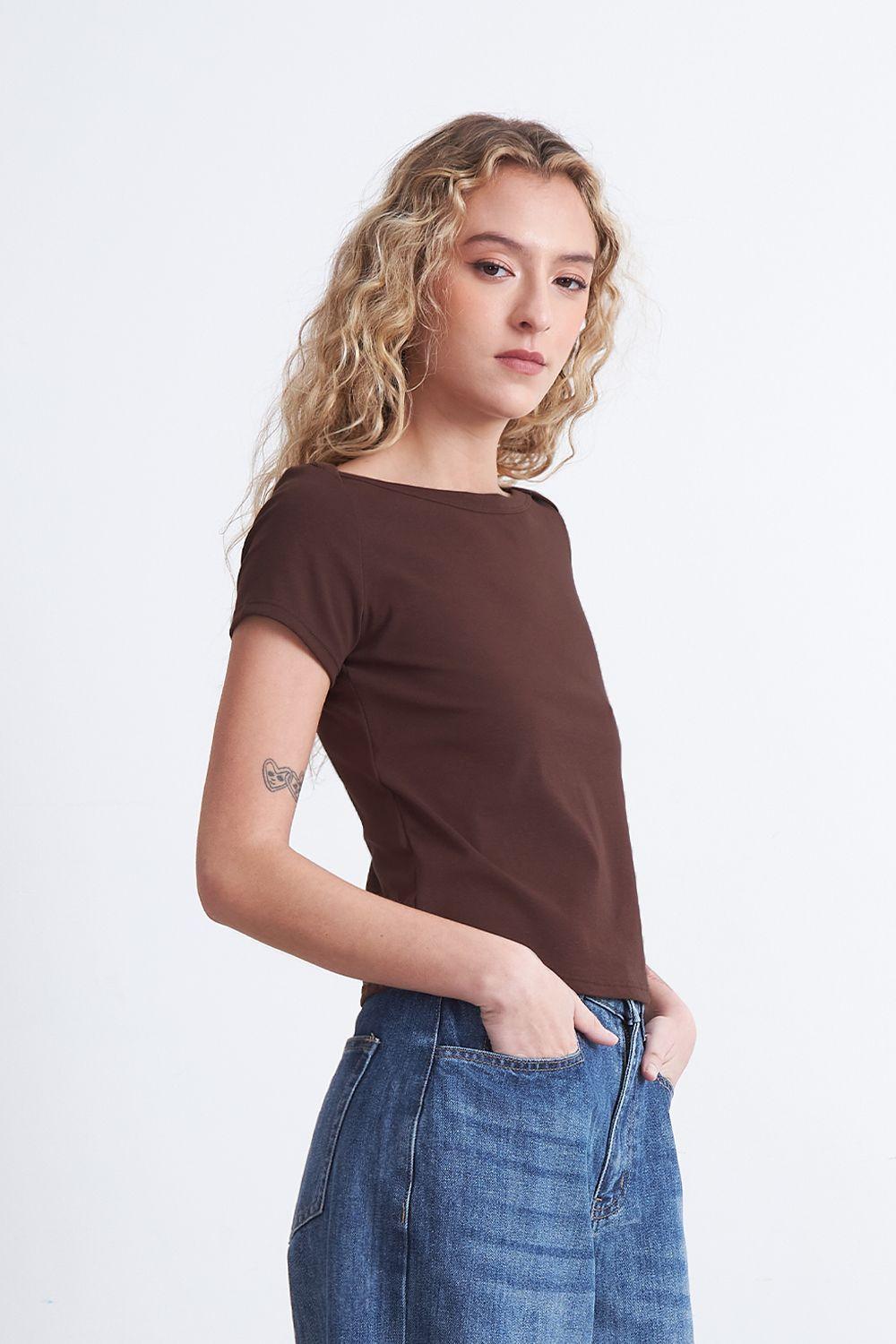 Polera Manga Corta Cuello Bote Café Nicopoly-1
