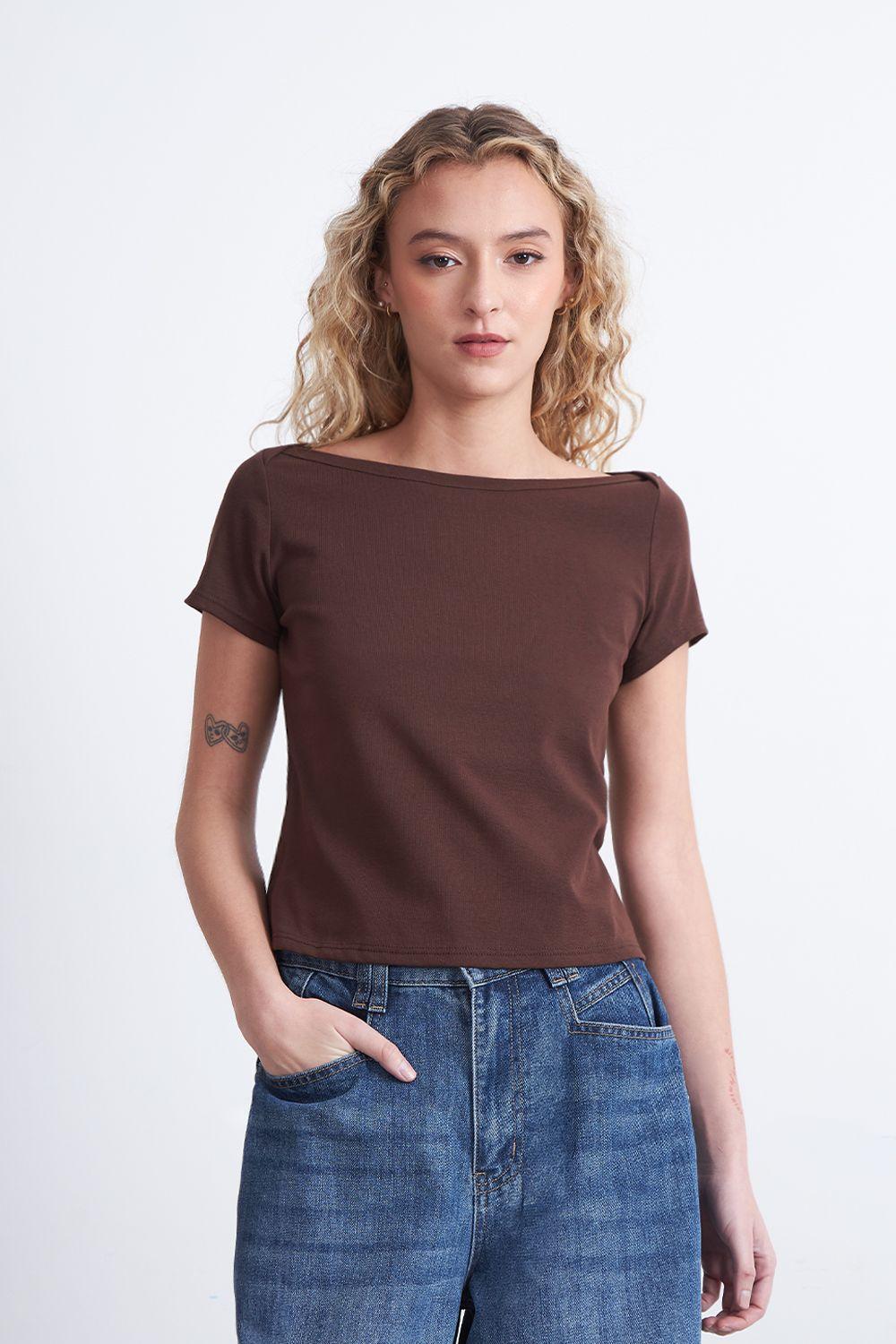 Polera Manga Corta Cuello Bote Café Nicopoly-3