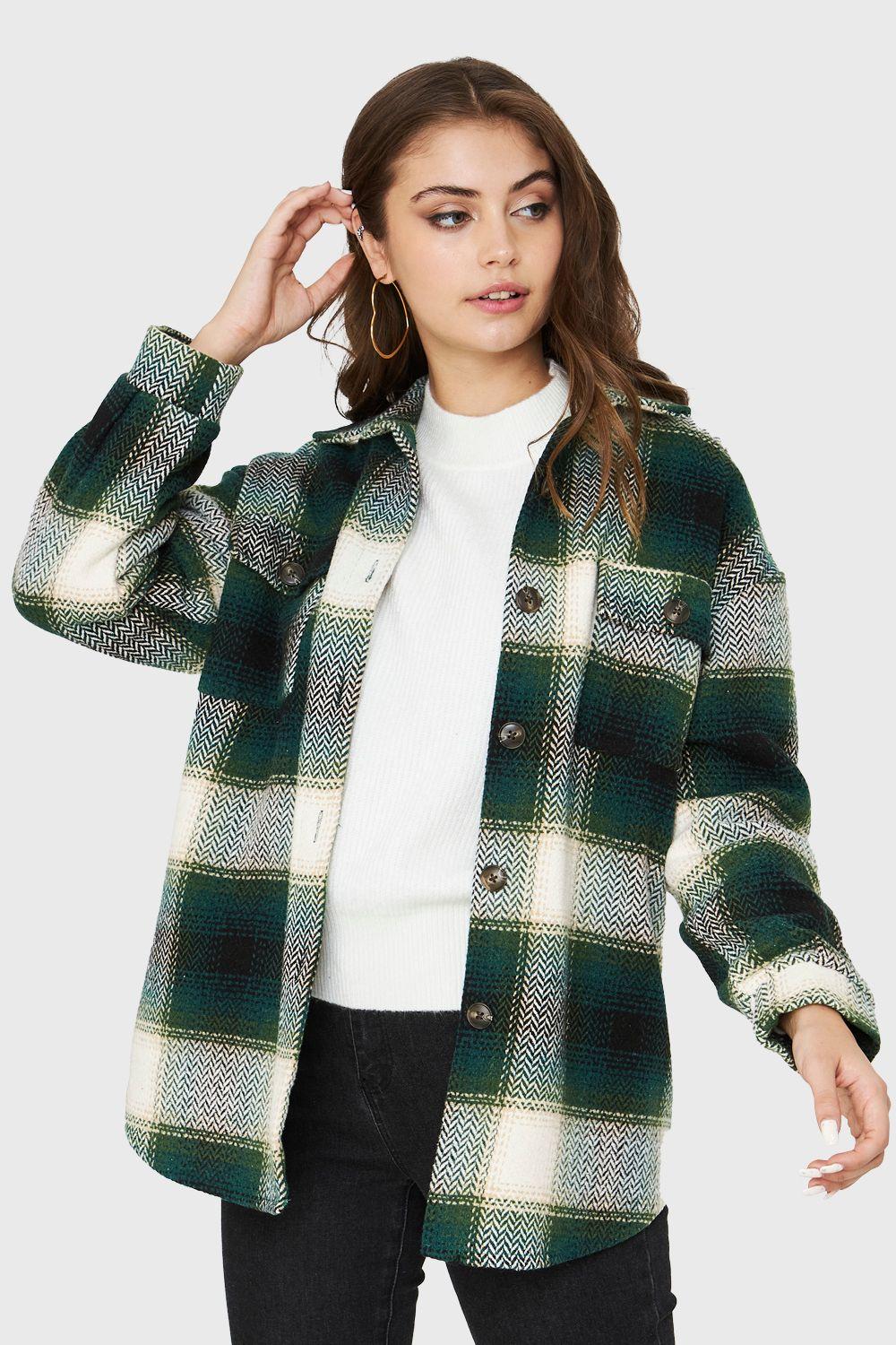 Chaqueta Cuadrillé Bolsillos Verde Nicopoly-0