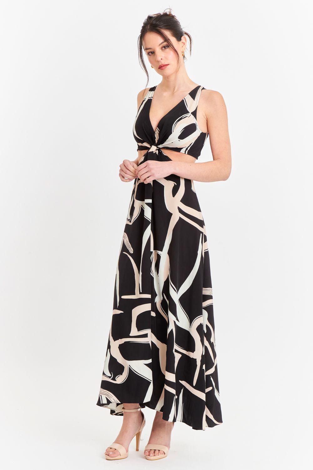 Vestido largo con aberturas laterales Negro Nicopoly-0