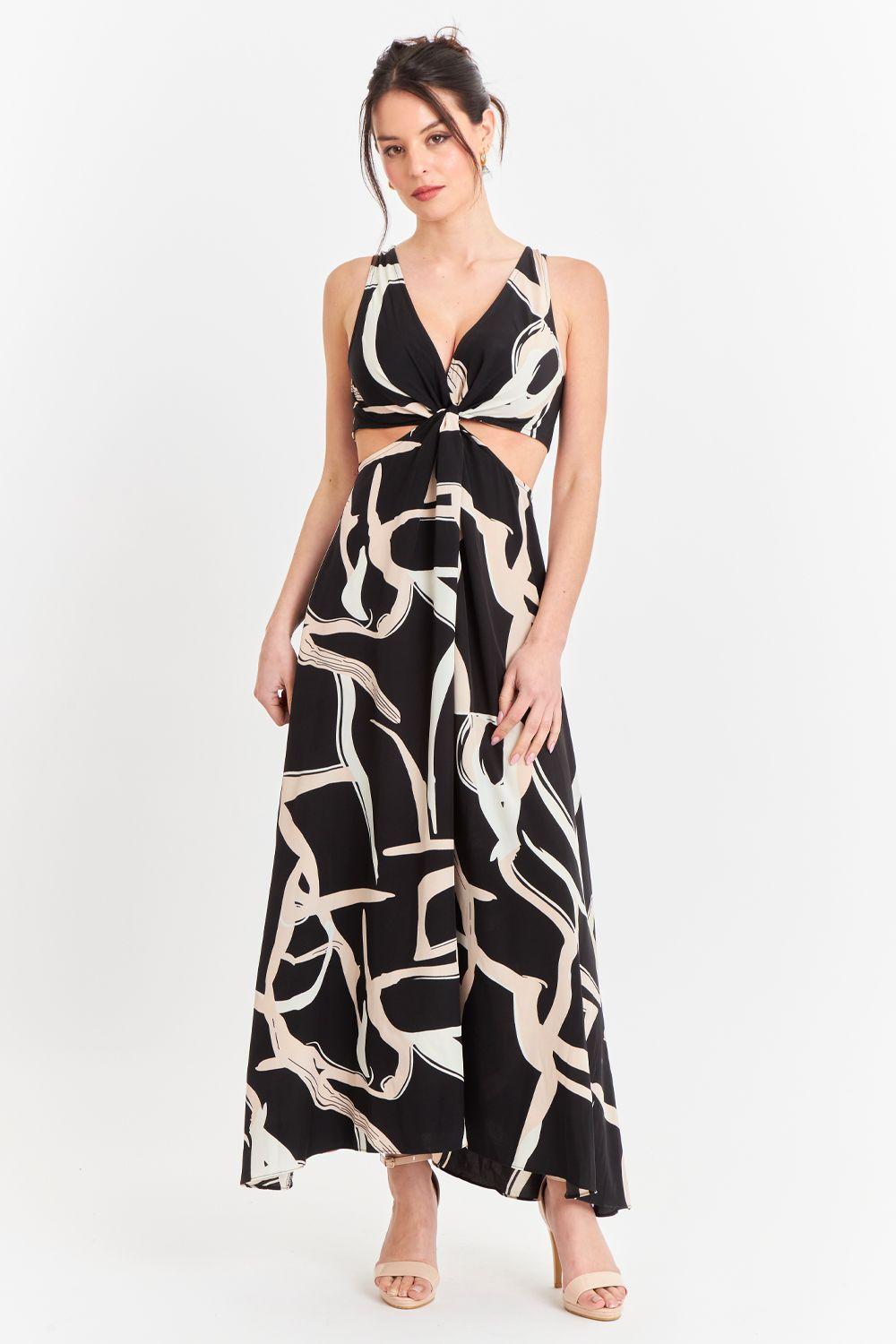 Vestido largo con aberturas laterales Negro Nicopoly-1