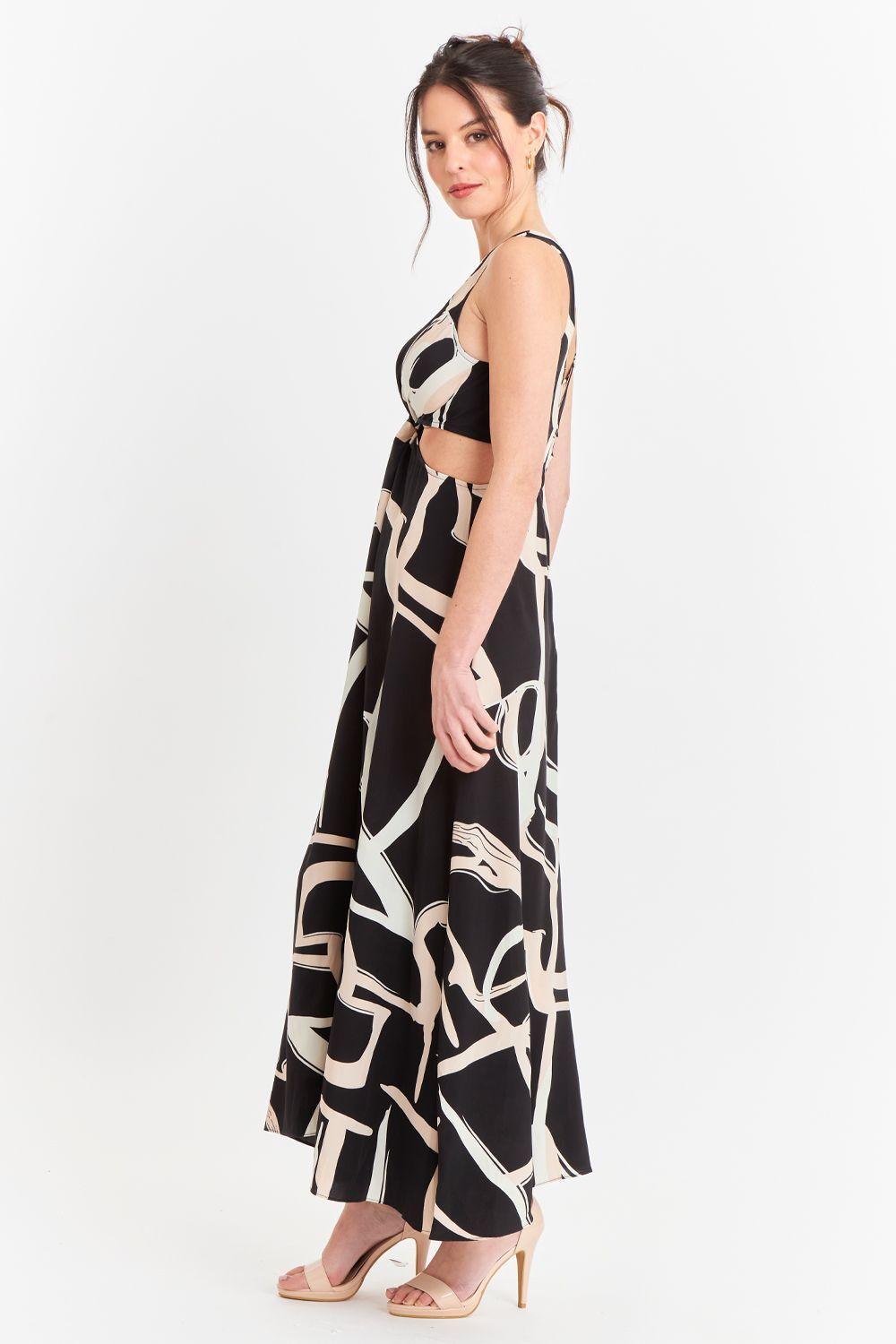 Vestido largo con aberturas laterales Negro Nicopoly-2