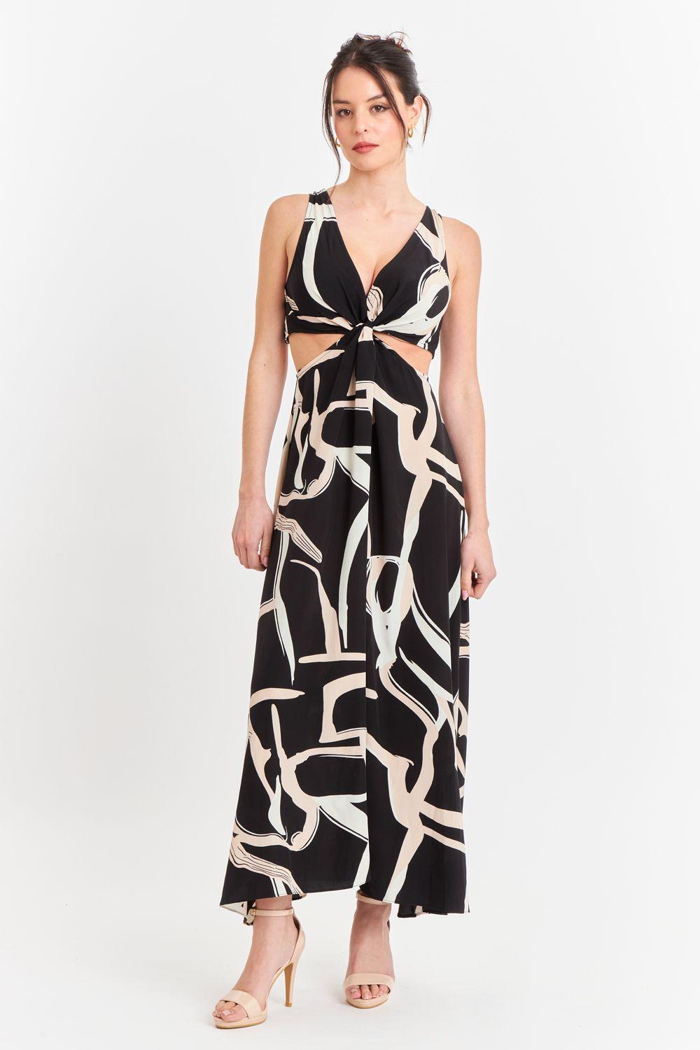 Vestido largo con aberturas laterales Negro Nicopoly-4