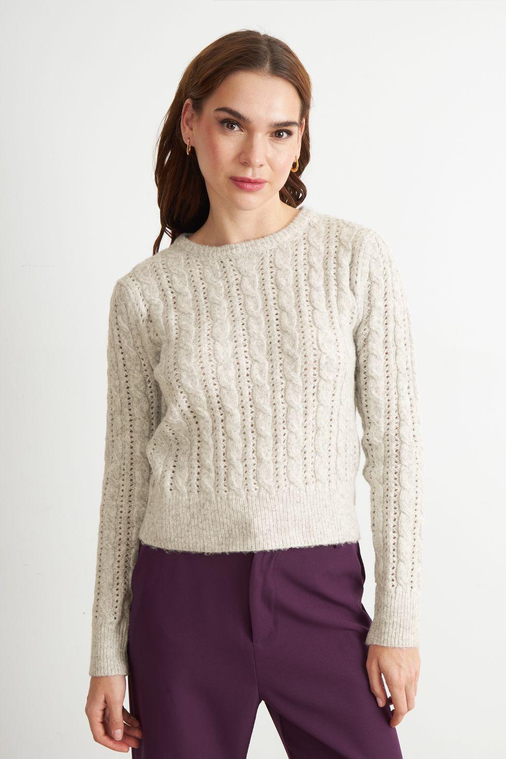 Sweater de Punto Calado Beige Nicopoly-0