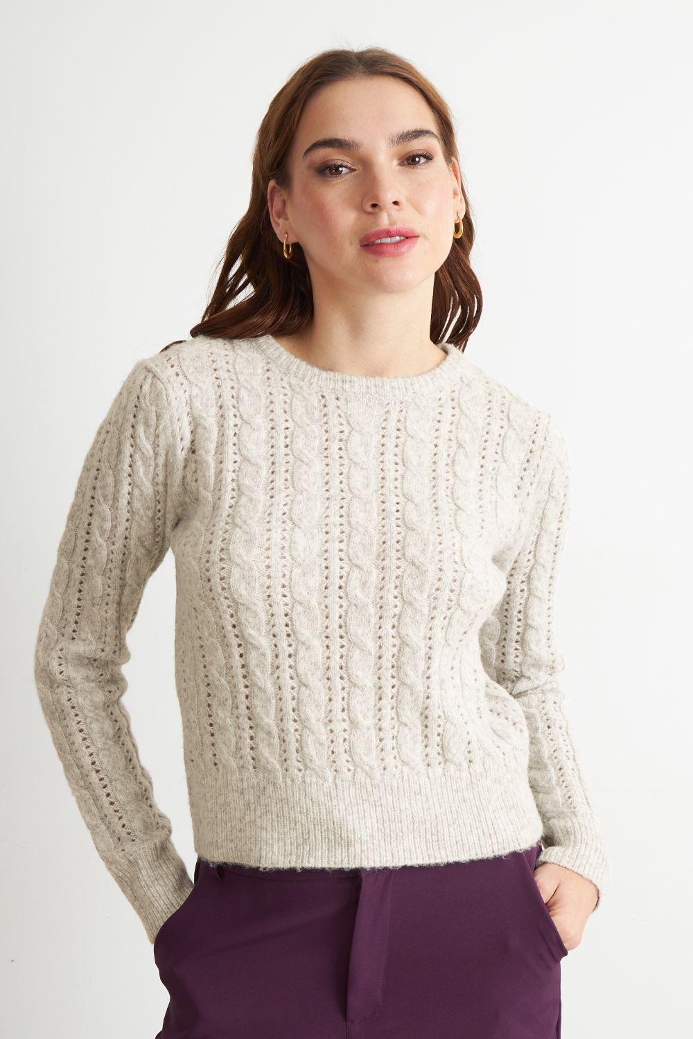 Sweater de Punto Calado Beige Nicopoly-4