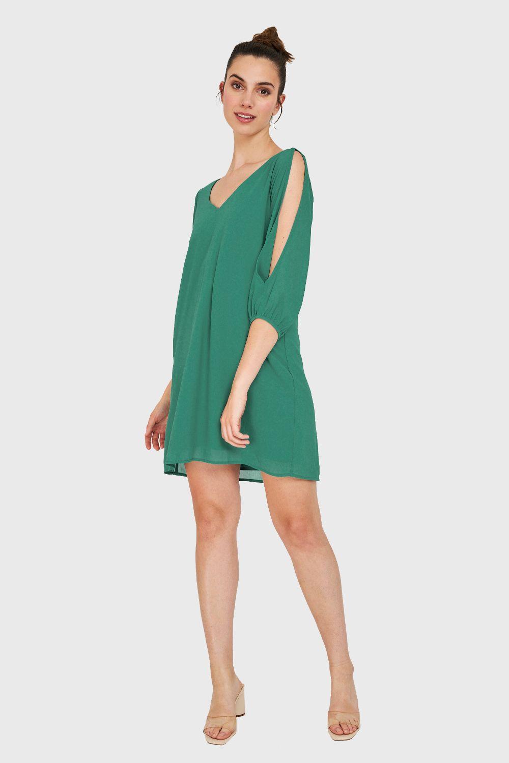 Vestido Aberturas Mangas Verde Nicopoly-1