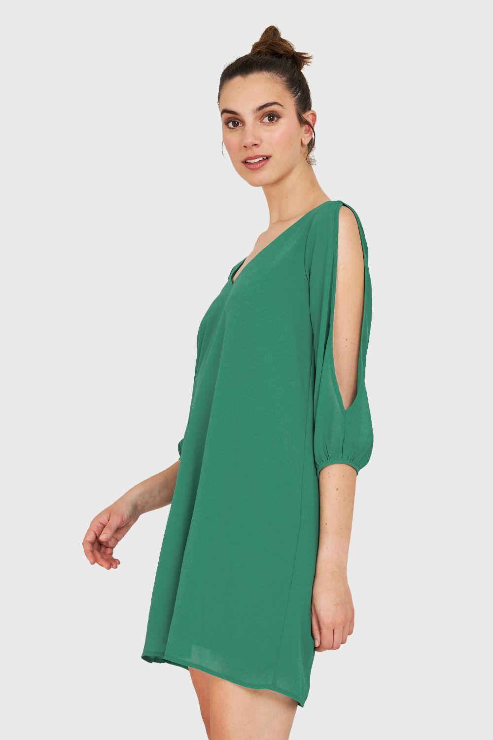 Vestido Aberturas Mangas Verde Nicopoly-2