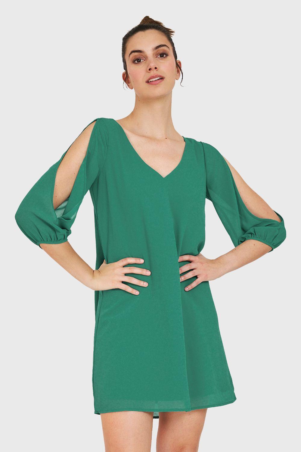 Vestido Aberturas Mangas Verde Nicopoly-4