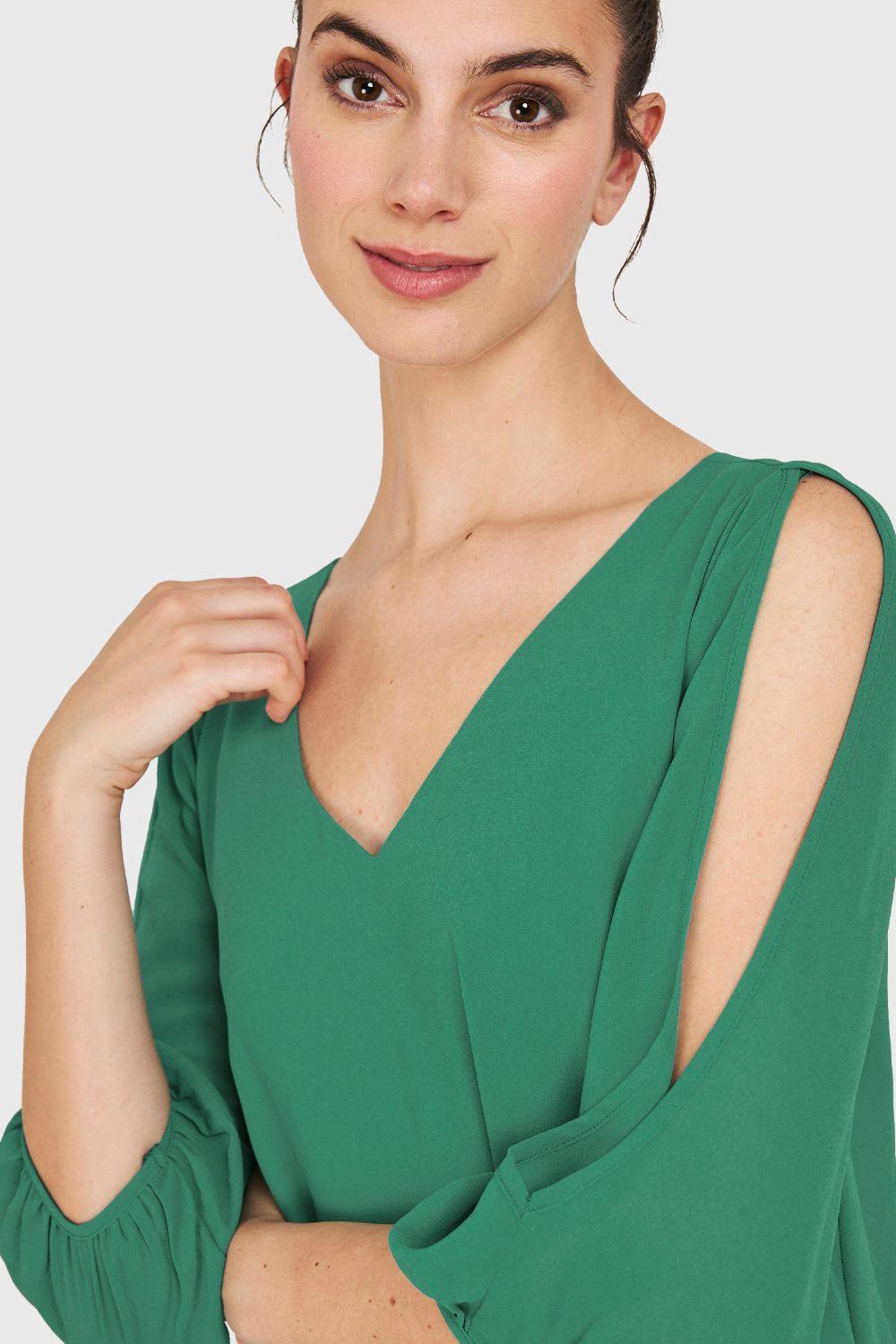 Vestido Aberturas Mangas Verde Nicopoly-5
