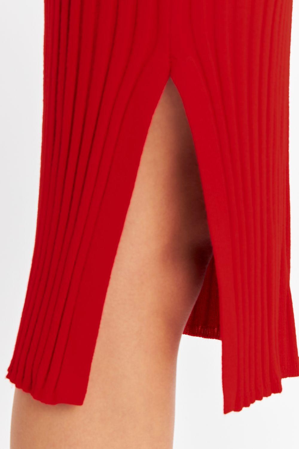 Vestido Acanalado Cuello Alto Rojo Nicopoly-5