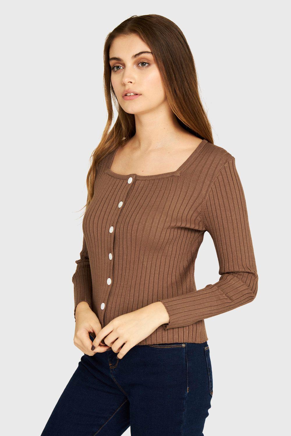 Tejido Acanalado Botones Café Nicopoly-2