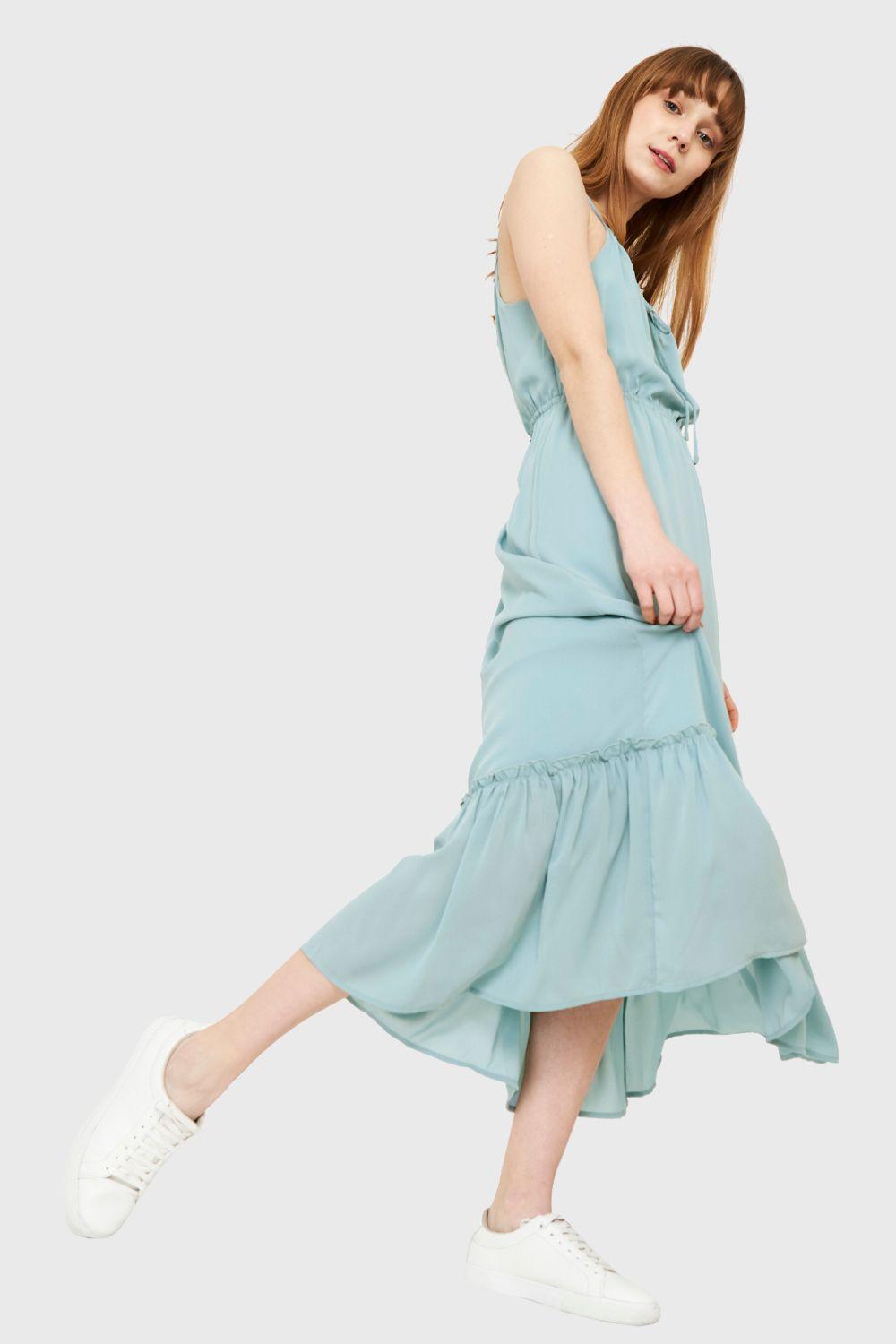 Vestido Largo Volante Celeste Nicopoly-2