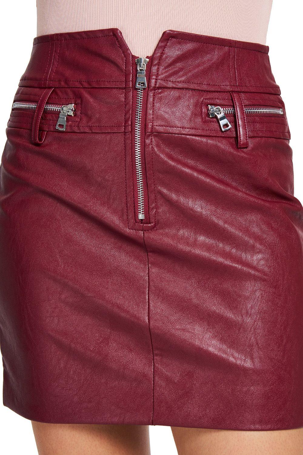 Mini Falda Ecocuero Cierres Burdeos Nicopoly-4