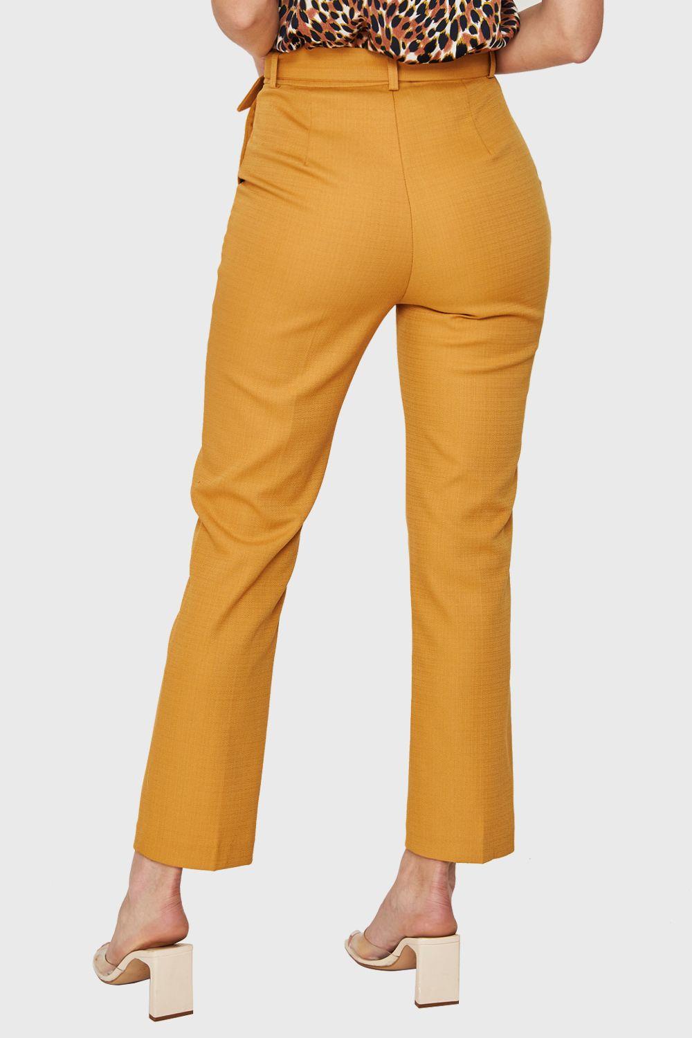 Pantalón Recto Cinturón Mostaza Nicopoly-3