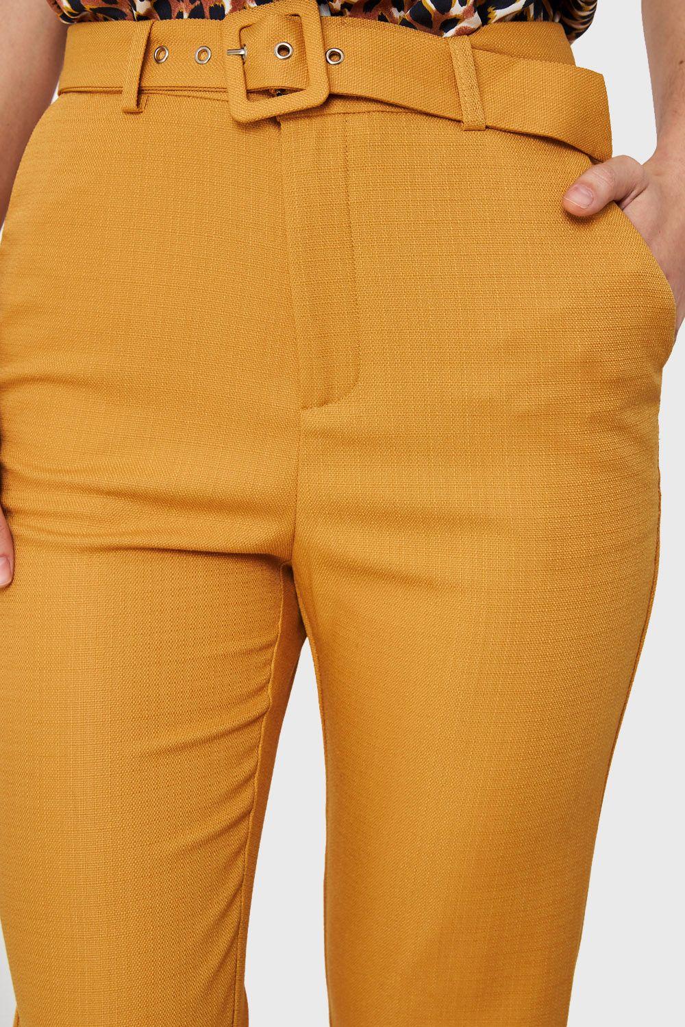 Pantalón Recto Cinturón Mostaza Nicopoly-5