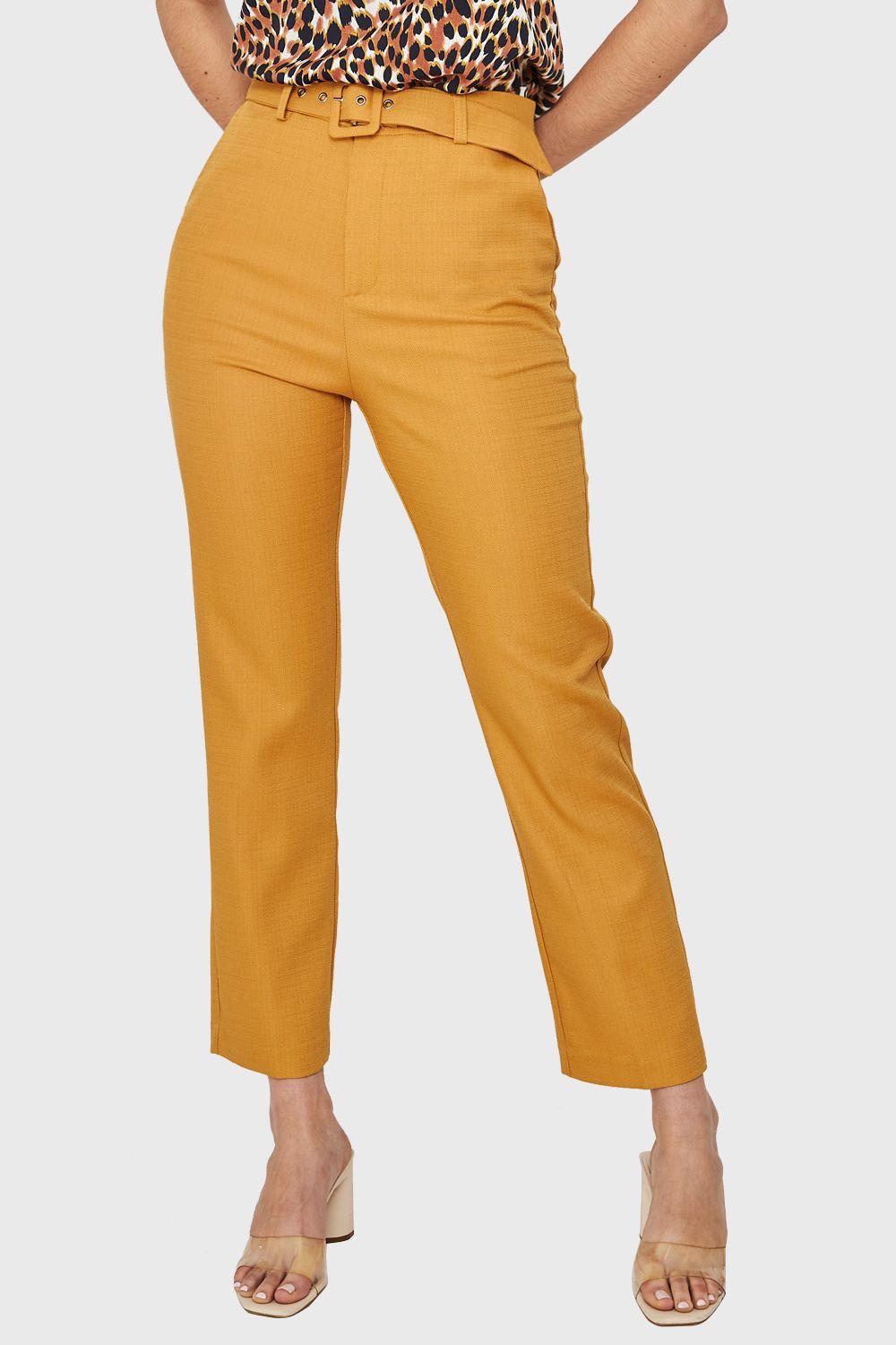 Pantalón Recto Cinturón Mostaza Nicopoly-0