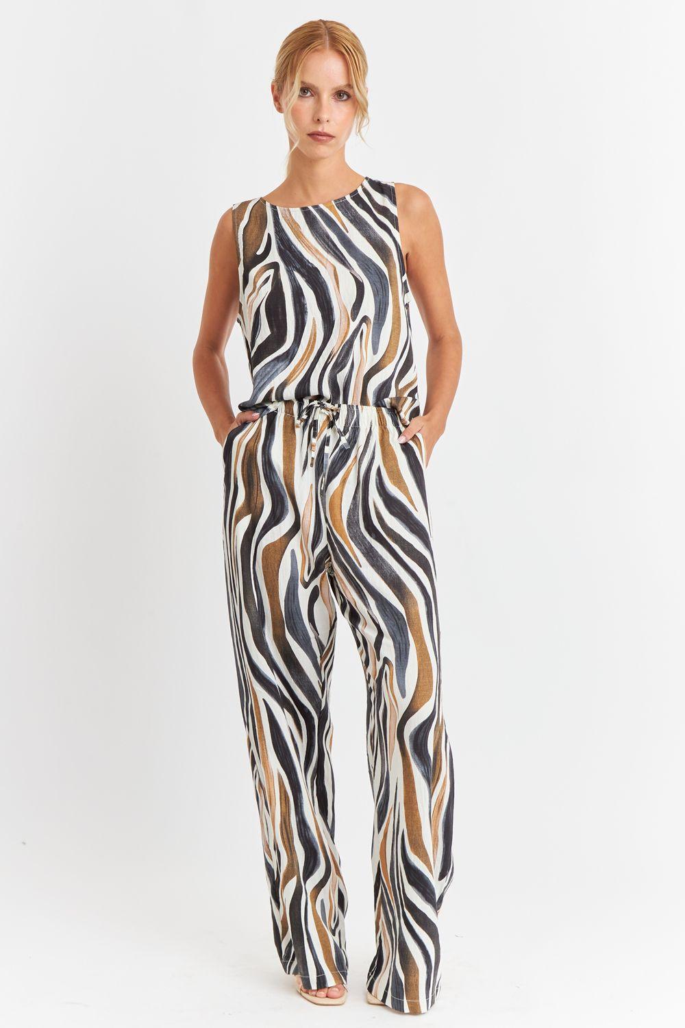 Pantalón Estampado Cebra Café Nicopoly-1