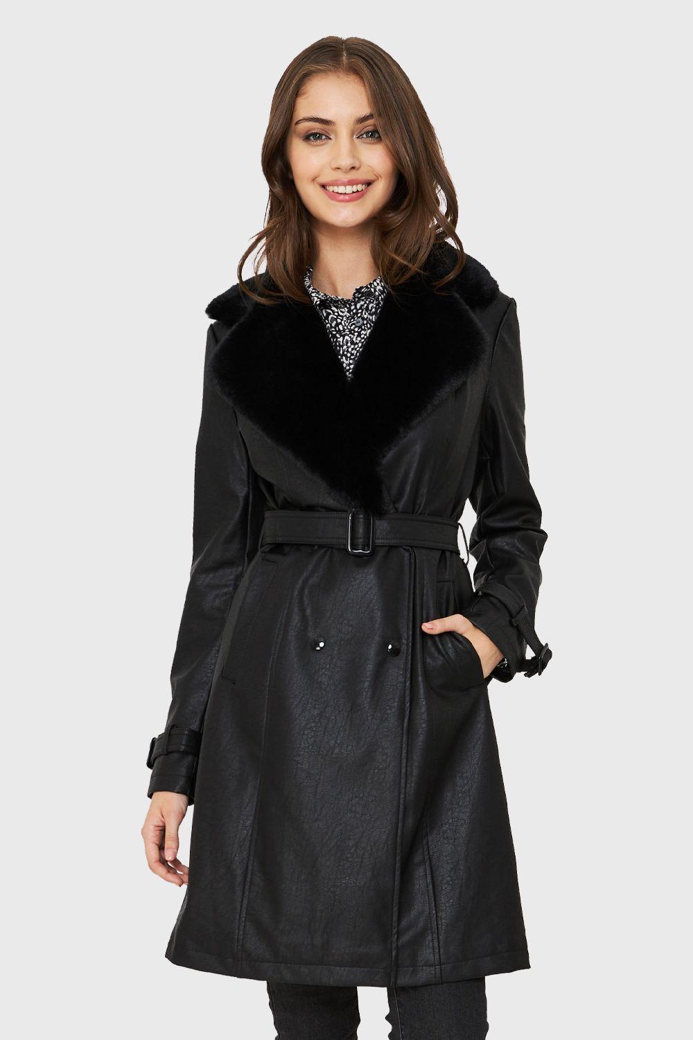 Chaqueta Midi Ecocuero Negro Nicopoly-0