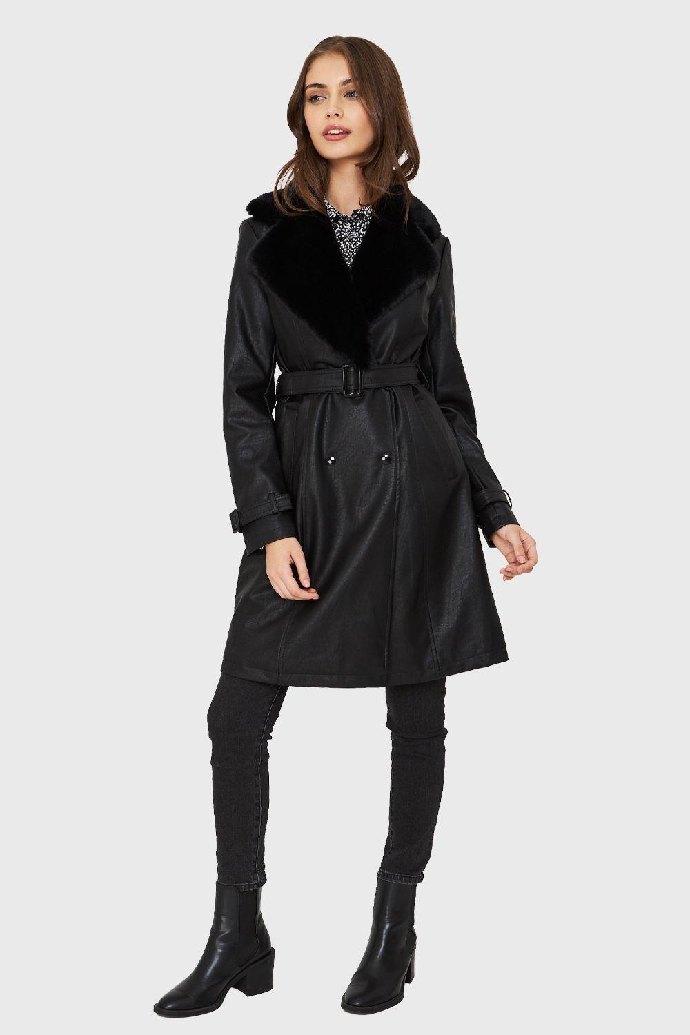 Chaqueta Midi Ecocuero Negro Nicopoly-1