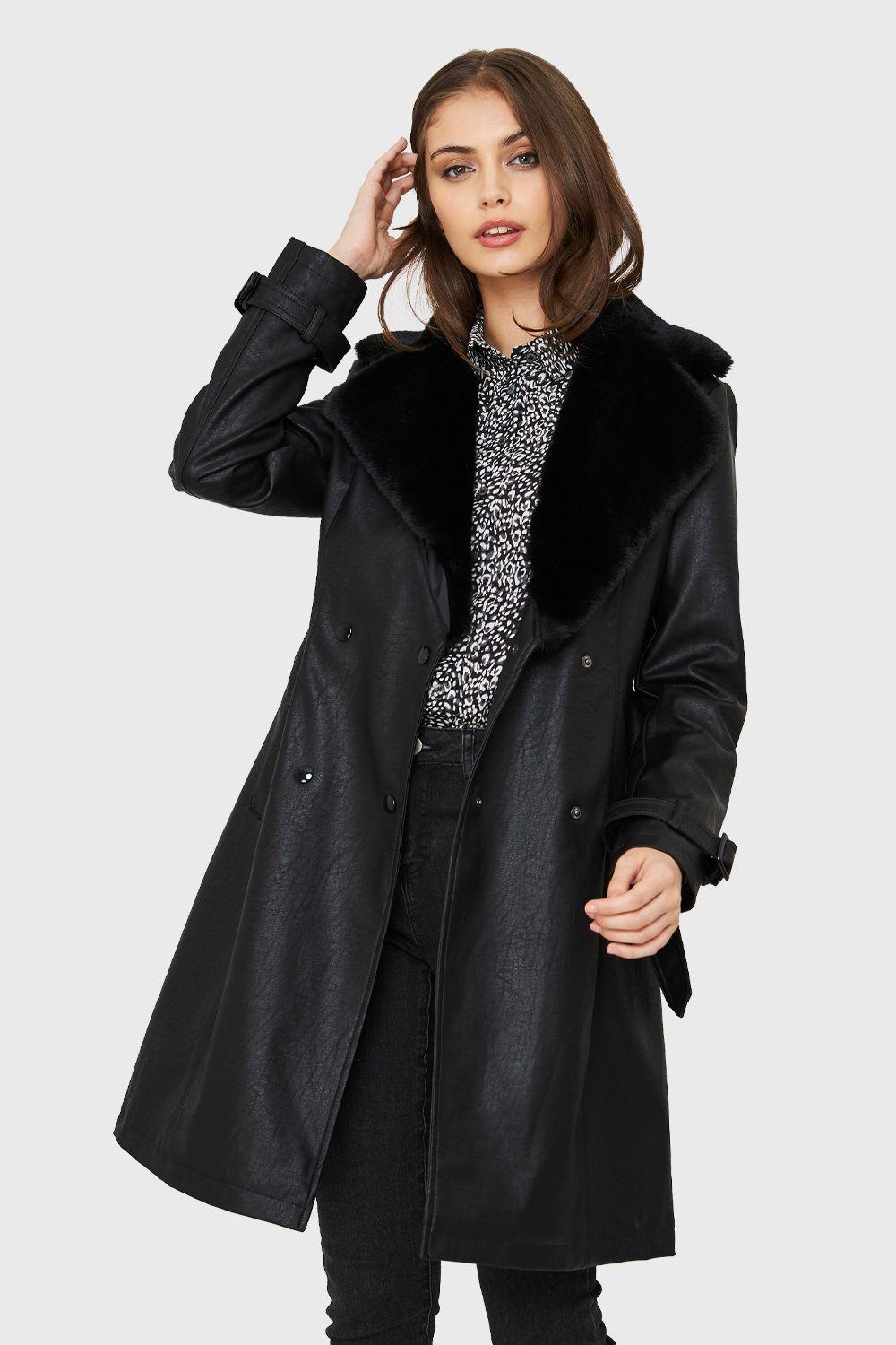 Chaqueta Midi Ecocuero Negro Nicopoly-4