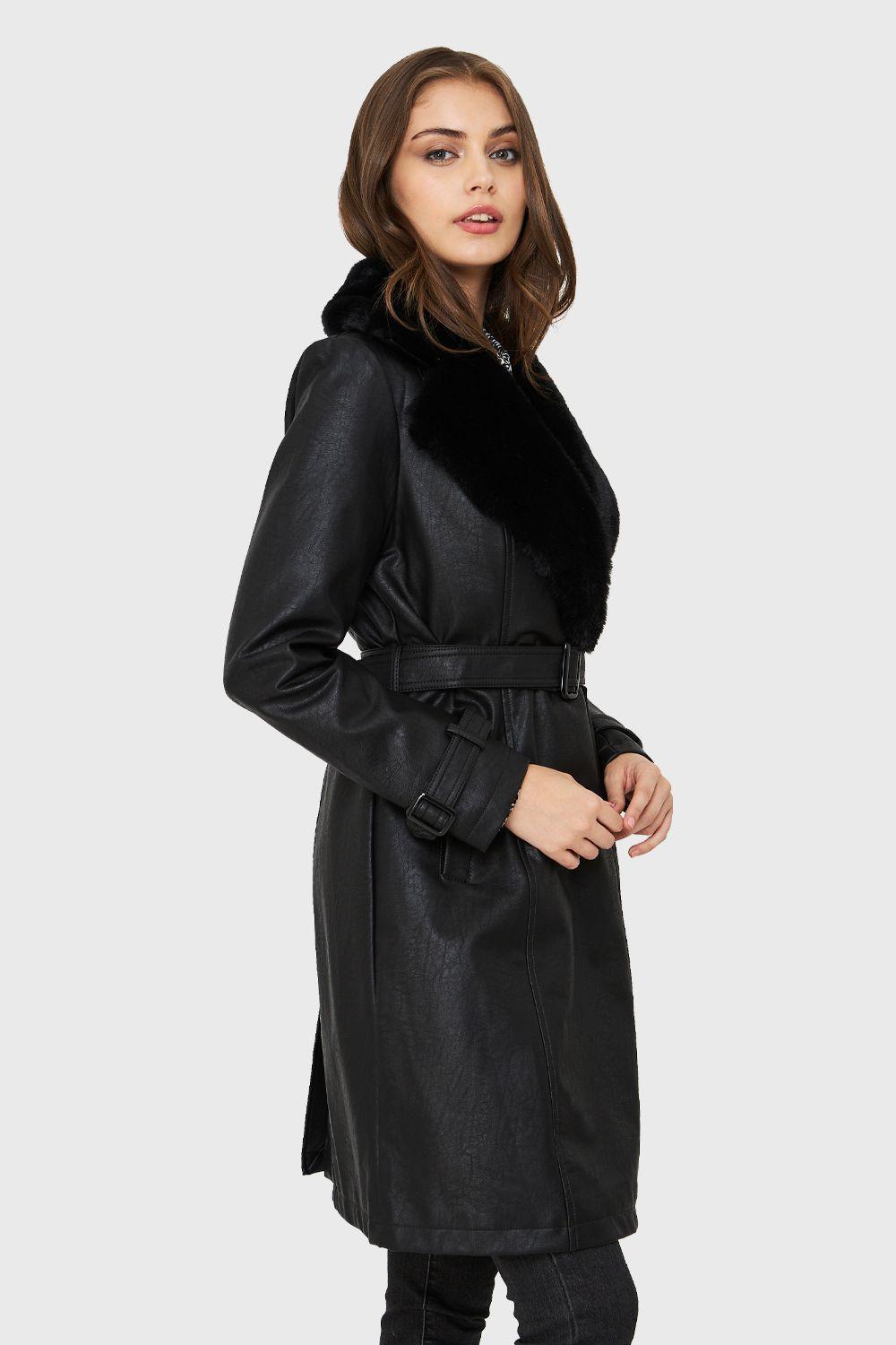 Chaqueta Midi Ecocuero Negro Nicopoly-2