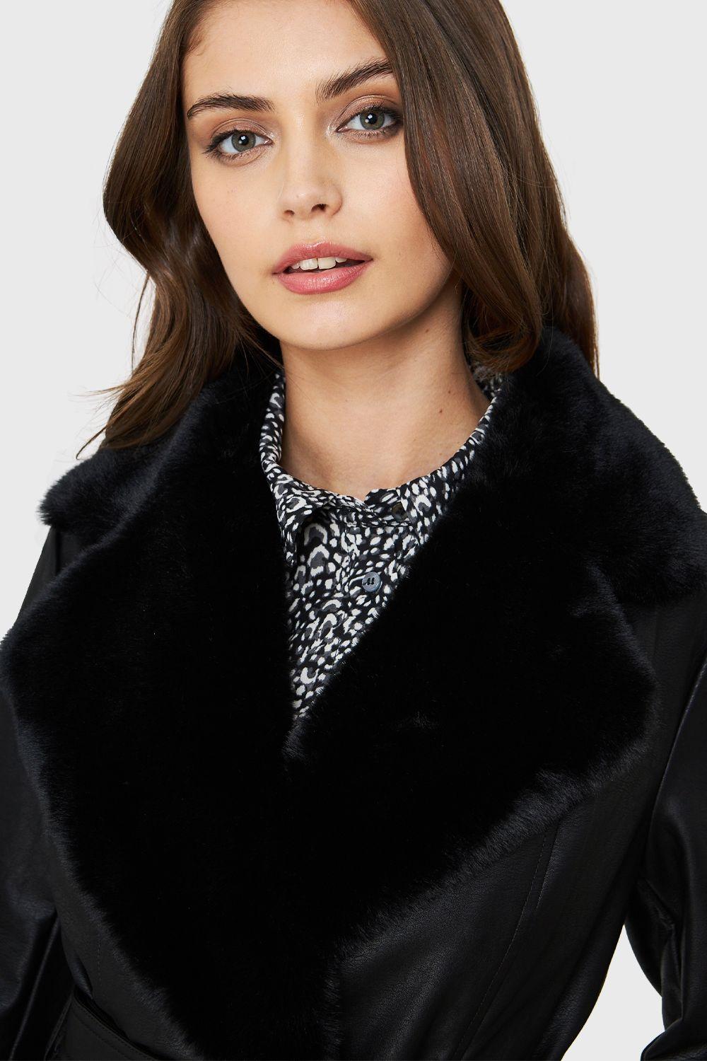 Chaqueta Midi Ecocuero Negro Nicopoly-5