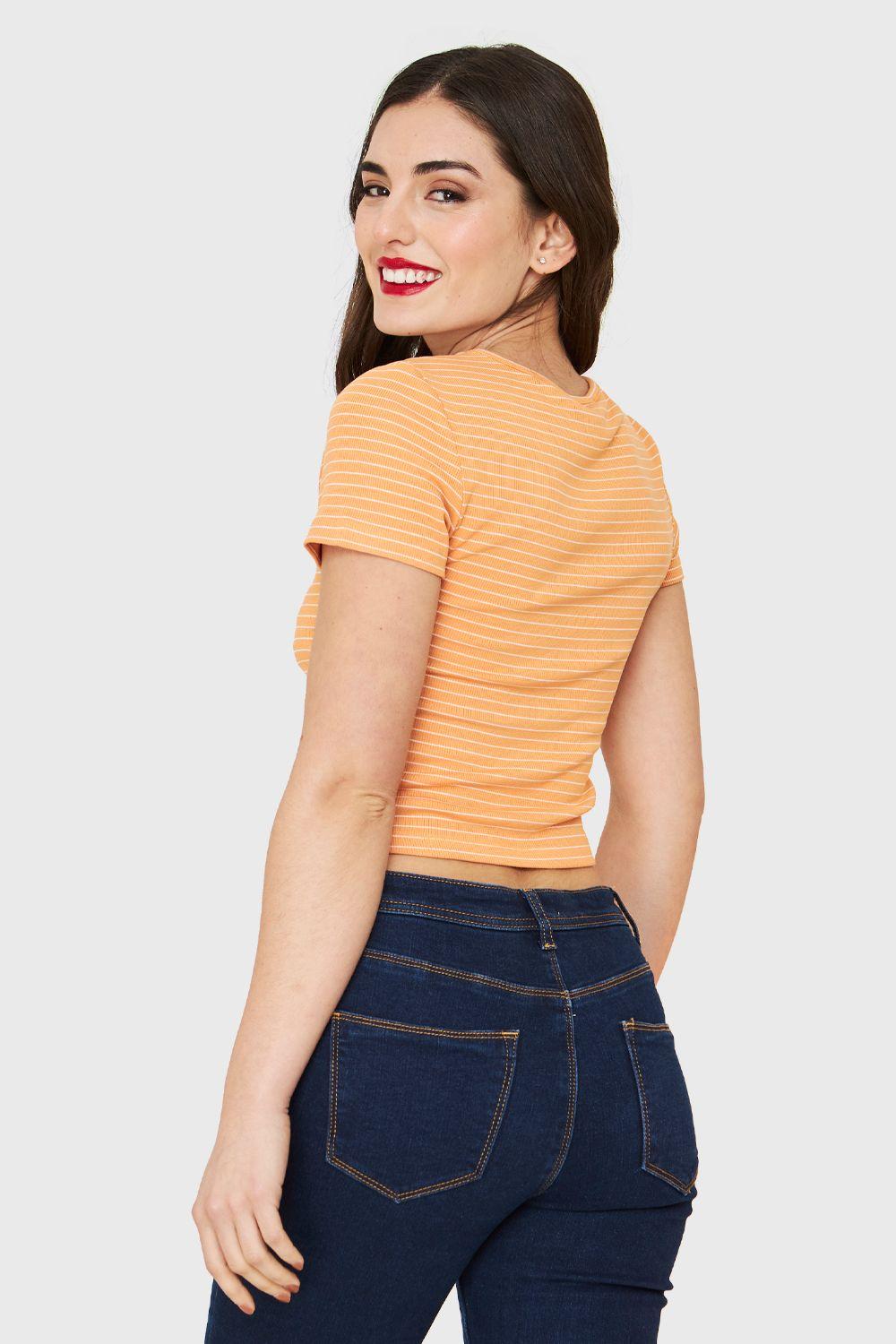 Polera Manga Corta Rayas Naranjo Nicopoly-3