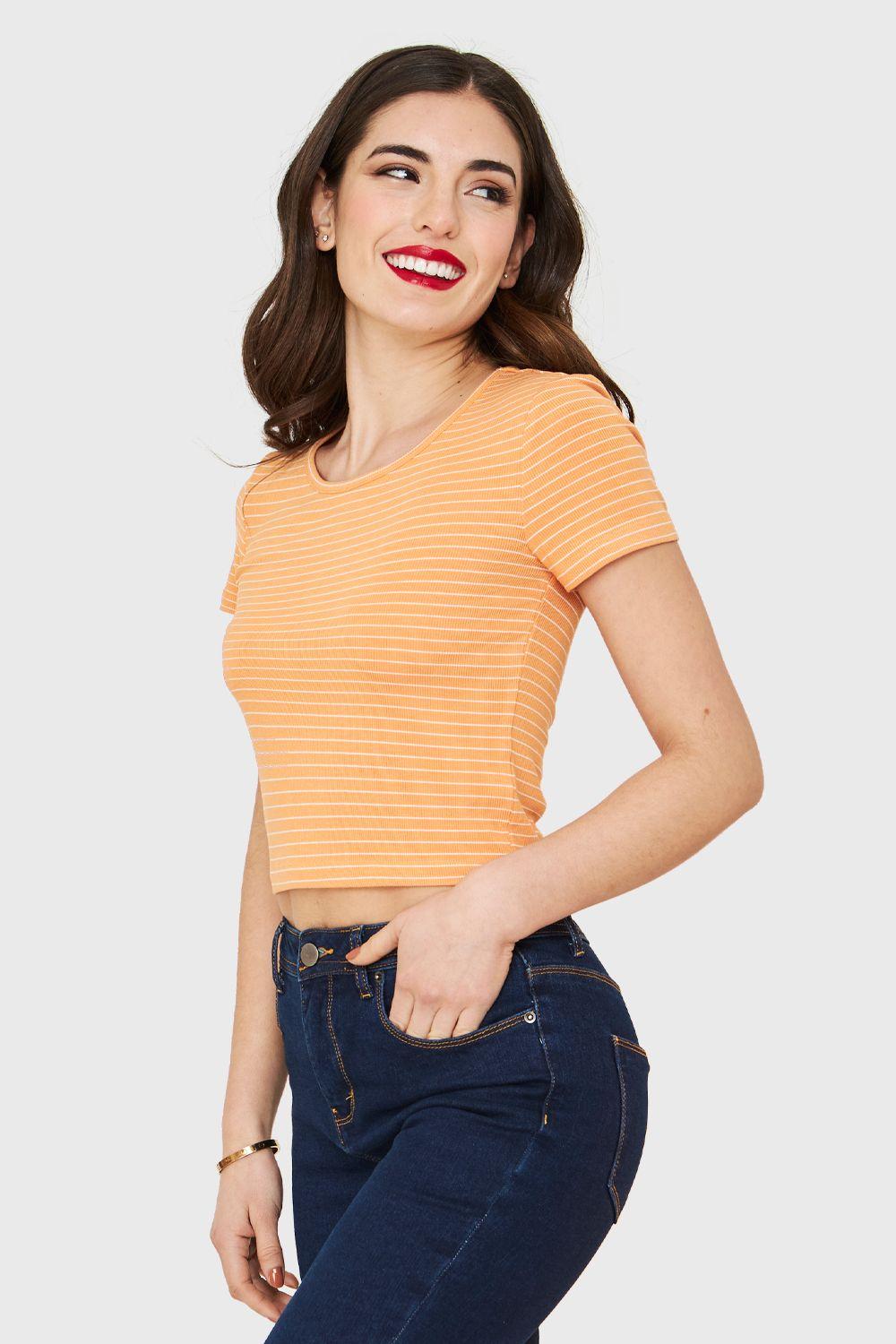 Polera Manga Corta Rayas Naranjo Nicopoly-2