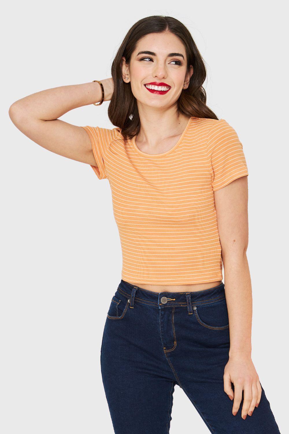 Polera Manga Corta Rayas Naranjo Nicopoly-4