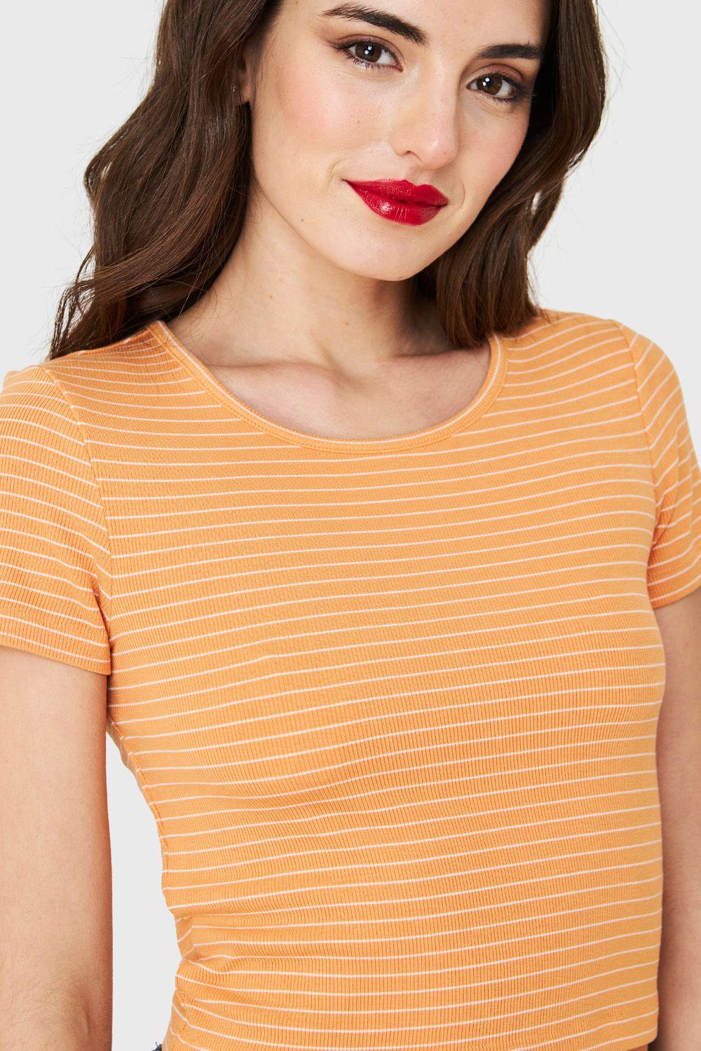 Polera Manga Corta Rayas Naranjo Nicopoly-5