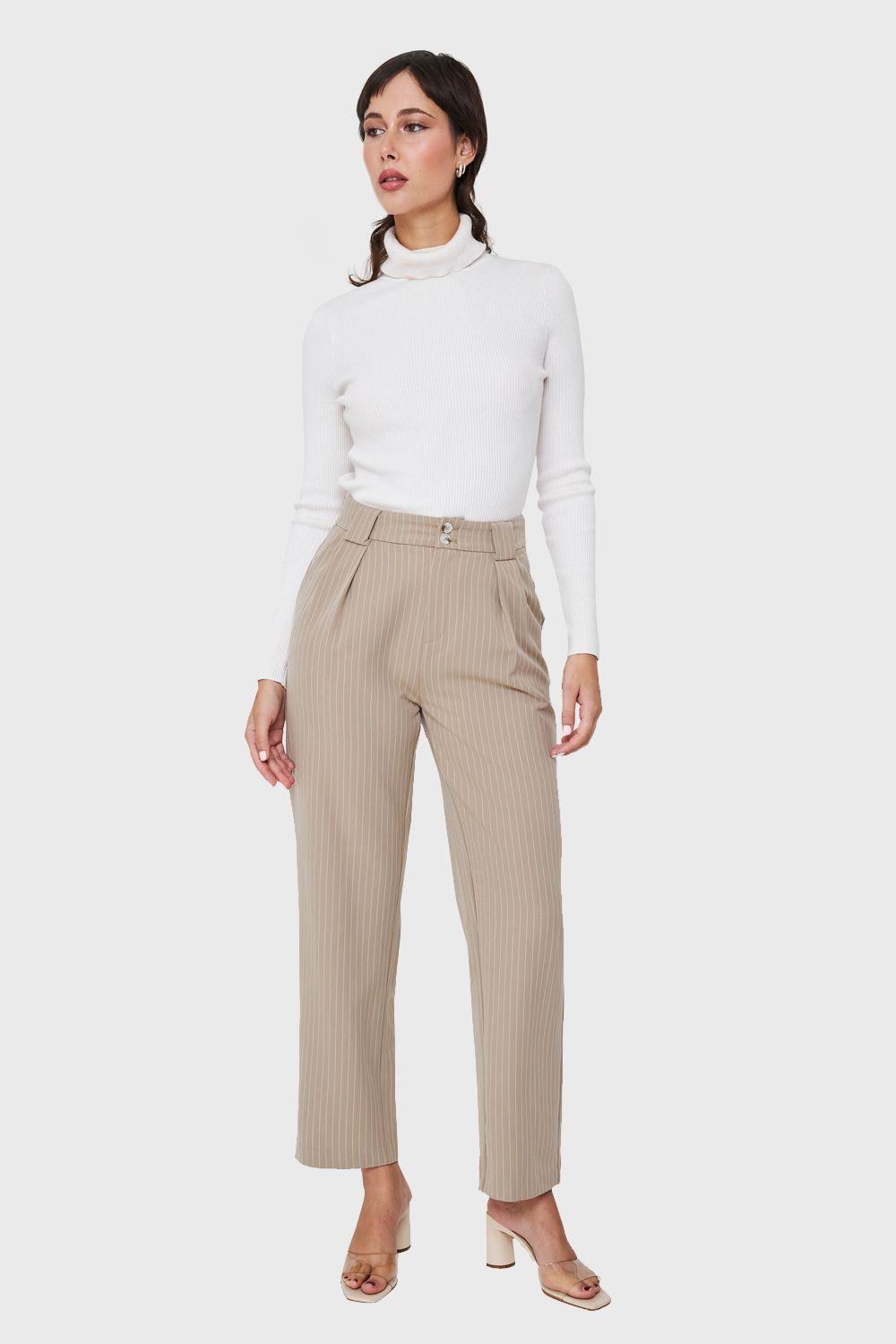 Pantalón De Vestir Rayas Khaki Nicopoly-1