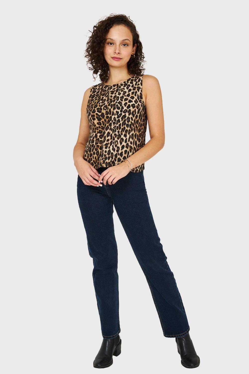 Polera Sin Mangas Leopardo Café Nicopoly-1
