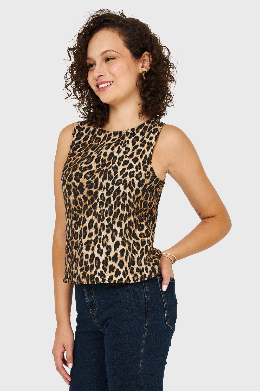 Polera Sin Mangas Leopardo Café Nicopoly-2