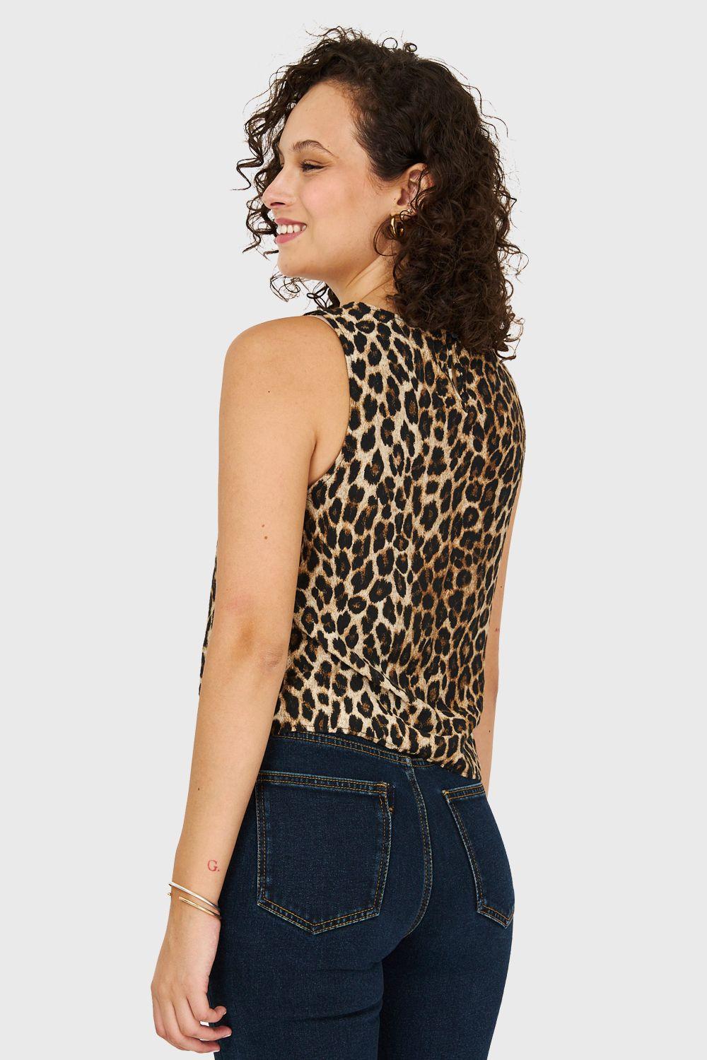 Polera Sin Mangas Leopardo Café Nicopoly-3