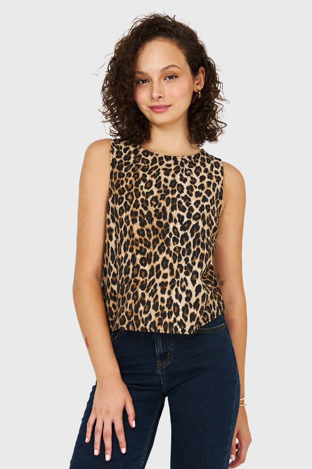 Polera Sin Mangas Leopardo Café Nicopoly-4