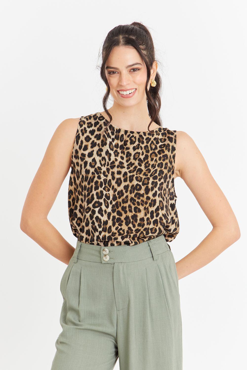 Polera Sin Mangas Leopardo Café Nicopoly-0