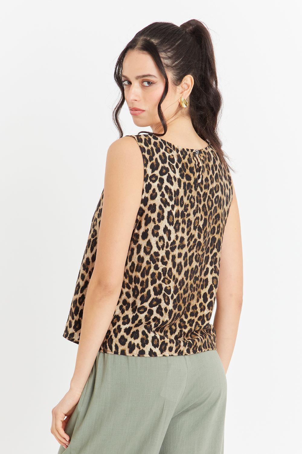 Polera Sin Mangas Leopardo Café Nicopoly-3