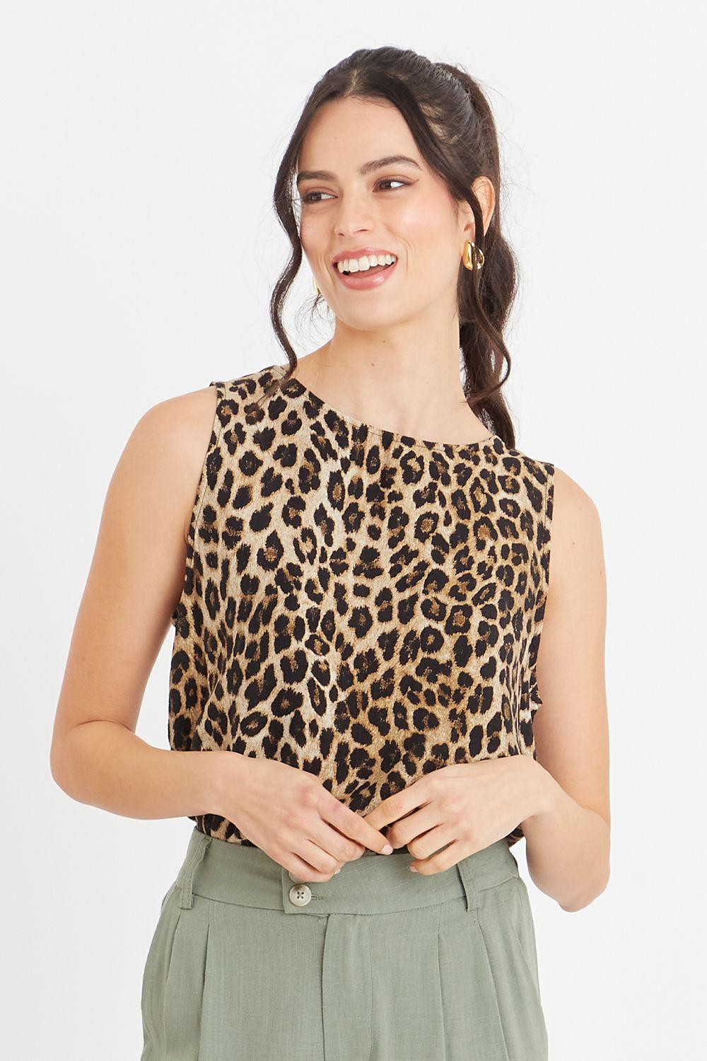 Polera Sin Mangas Leopardo Café Nicopoly-4
