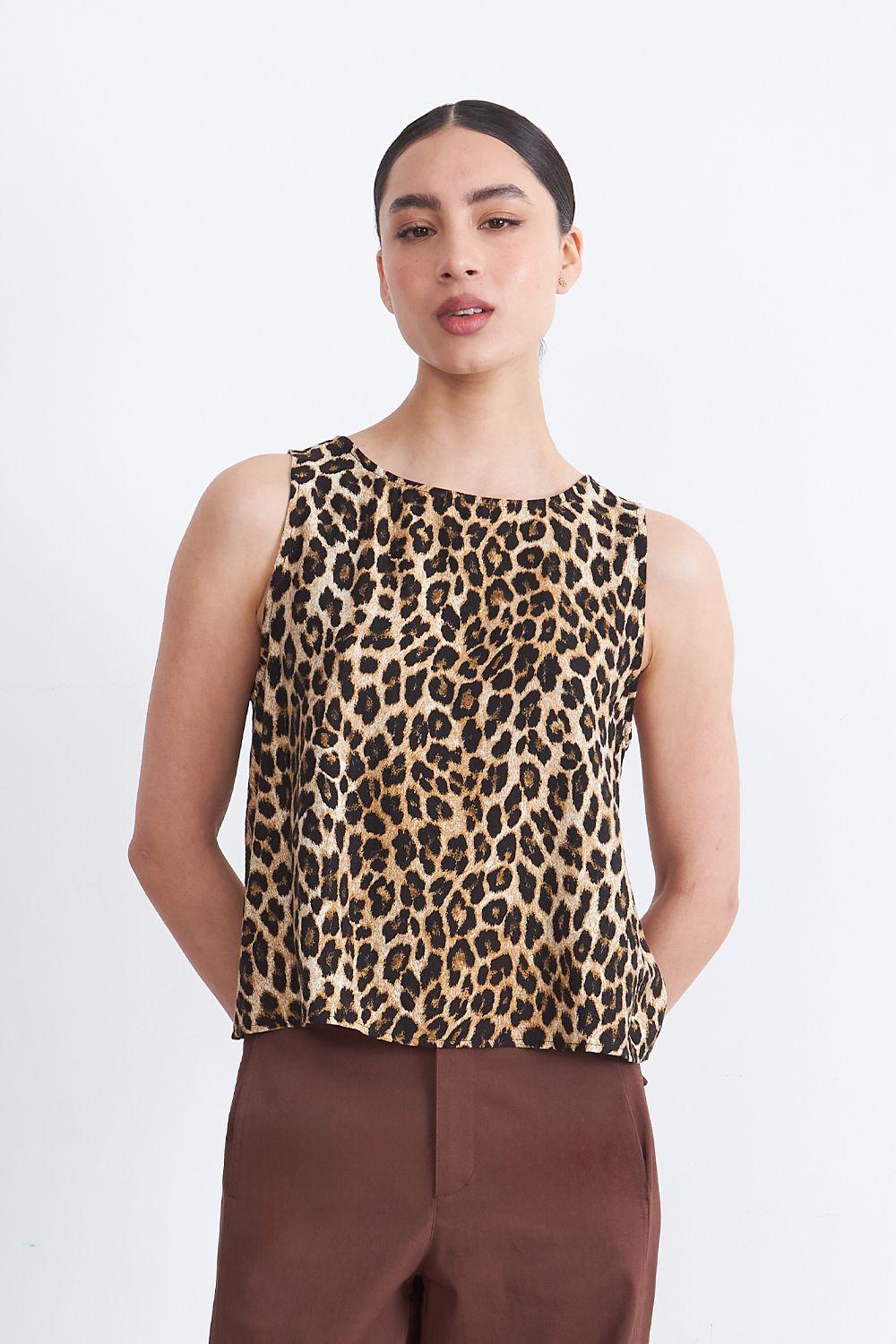 Polera Sin Mangas Leopardo Café Nicopoly-0