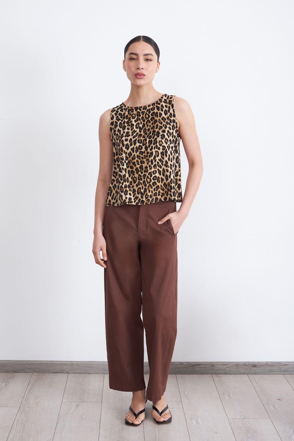 Polera Sin Mangas Leopardo Café Nicopoly-1