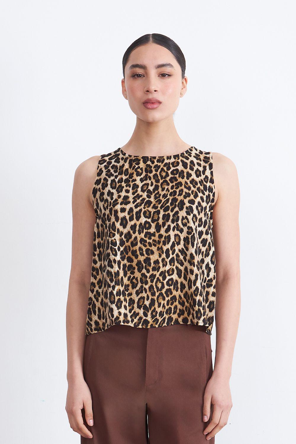 Polera Sin Mangas Leopardo Café Nicopoly-4