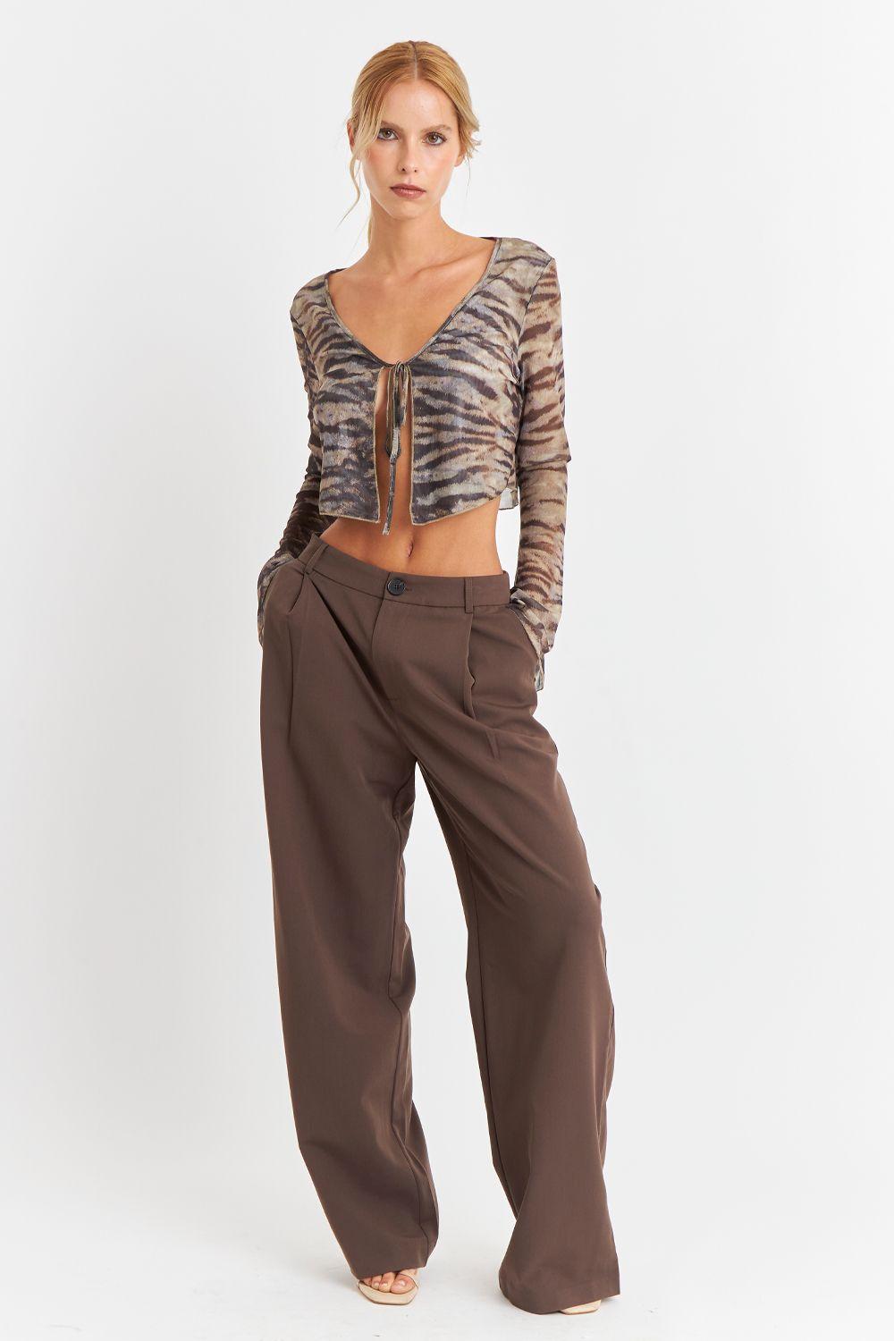Blusa Transparencia Nudo Cebra Café Nicopoly-1