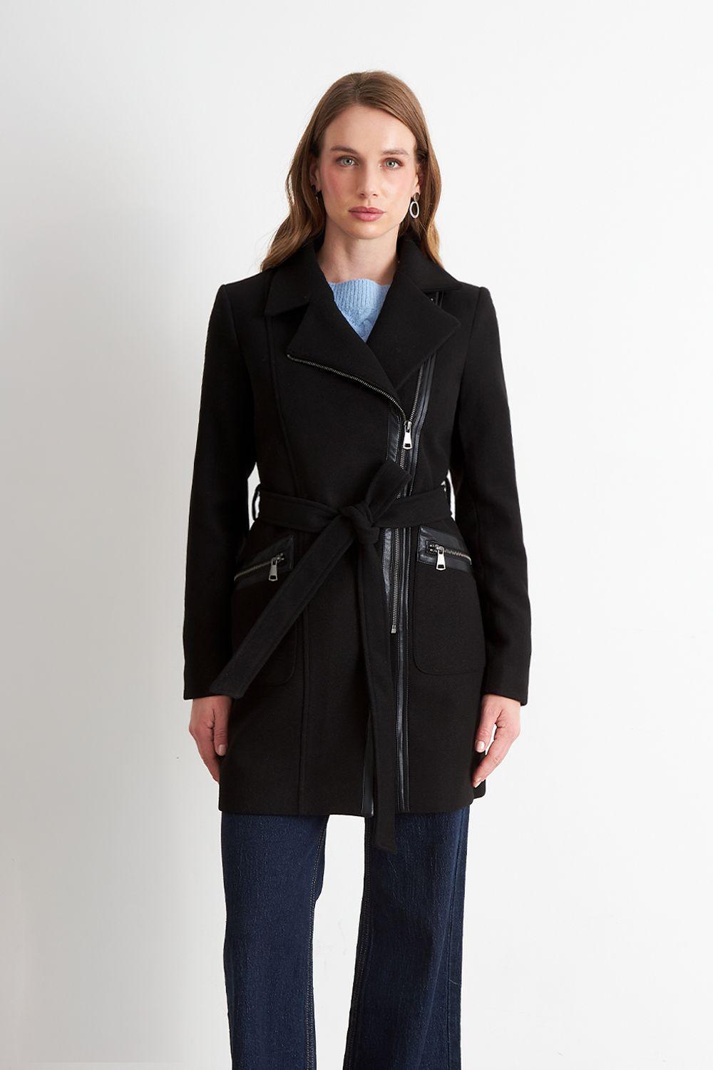 Chaqueta de Paño con Cinturón Negro Nicopoly-0